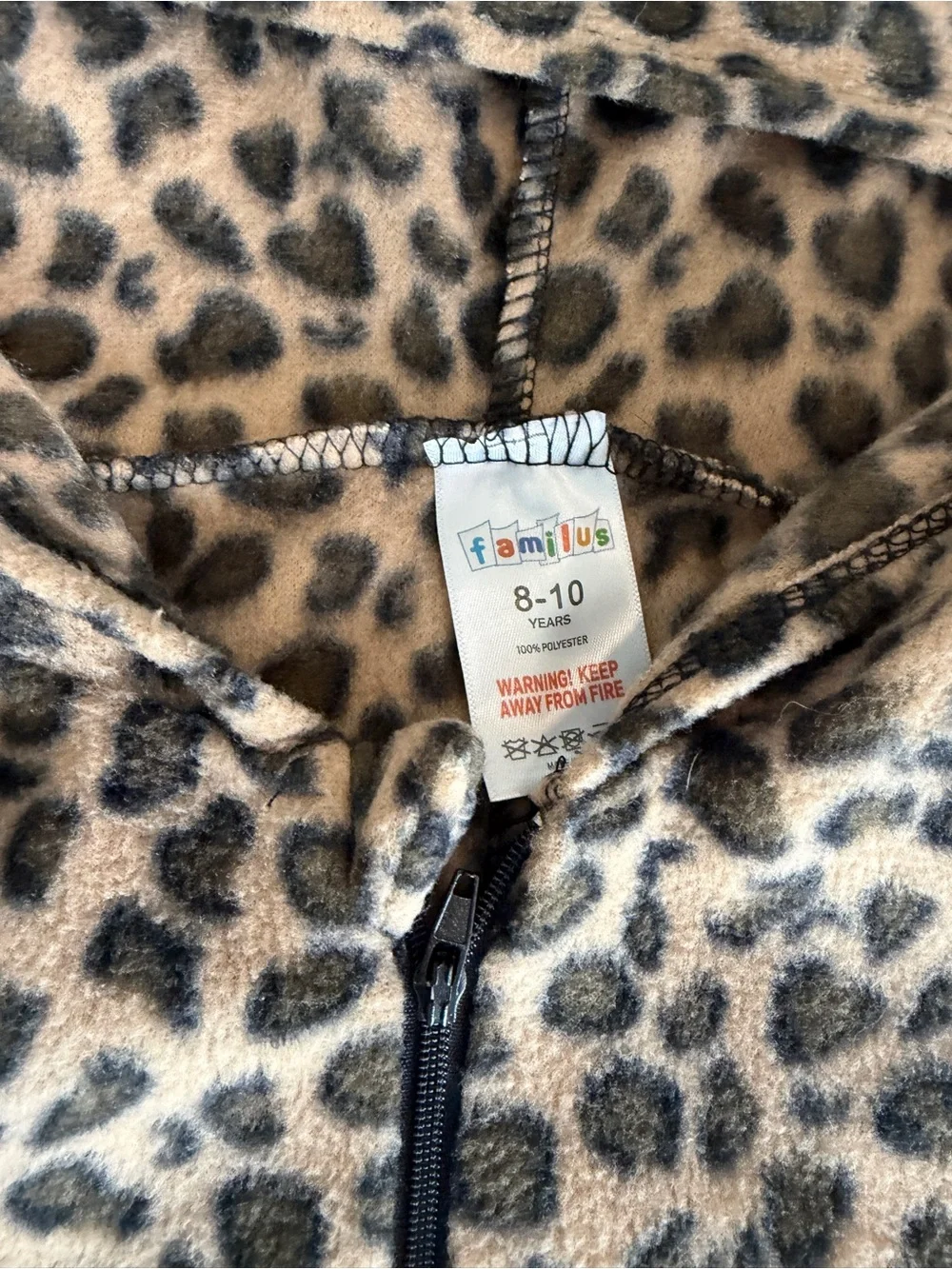 Kids Leopard Cat Costume Size 8-10 Fleece Hooded Jumpsuit Halloween